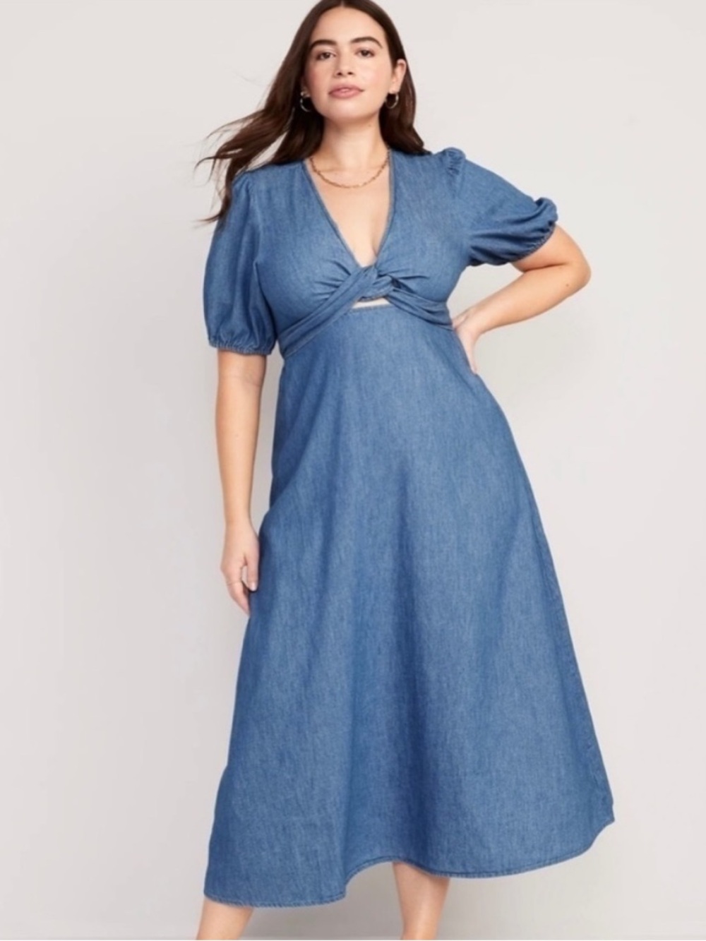 Chambray Denim Western Wrap Style Fit & Flare Twist-Front Dress XXL Old Navy EUC